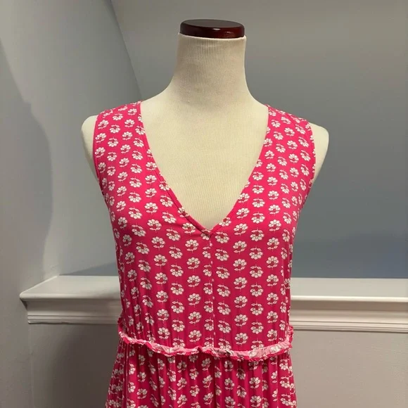 J. Crew Factory Pink Floral Tiered Midi Dress - Picture 5 of 8